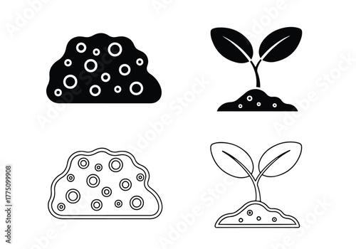 Plant growth icons soil seedling sprout growth stages - Vector icon symbol for website - Icon vector - Blue icon vector - Line and glyph solid icon set