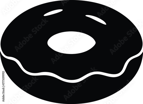 Donut Silhouette Vector – Black Icon of Sweet Doughnut with Icing and Sprinkles Isolated on White Background