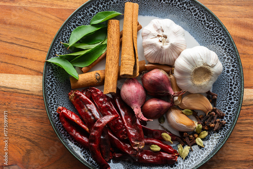 spices and herbs in a plate.