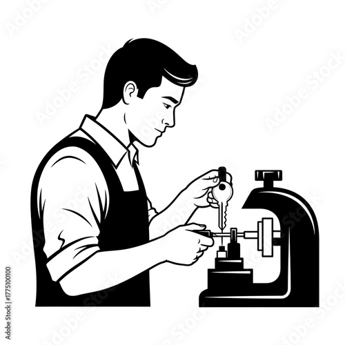 Key Maker Carefully Working on a New Key.