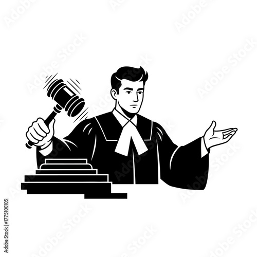 Judge in Courtroom Holding Gavel Making Judgement.