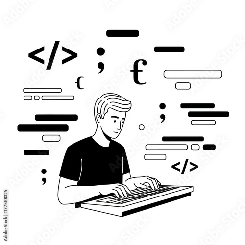 Man coding on keyboard focused on software development.