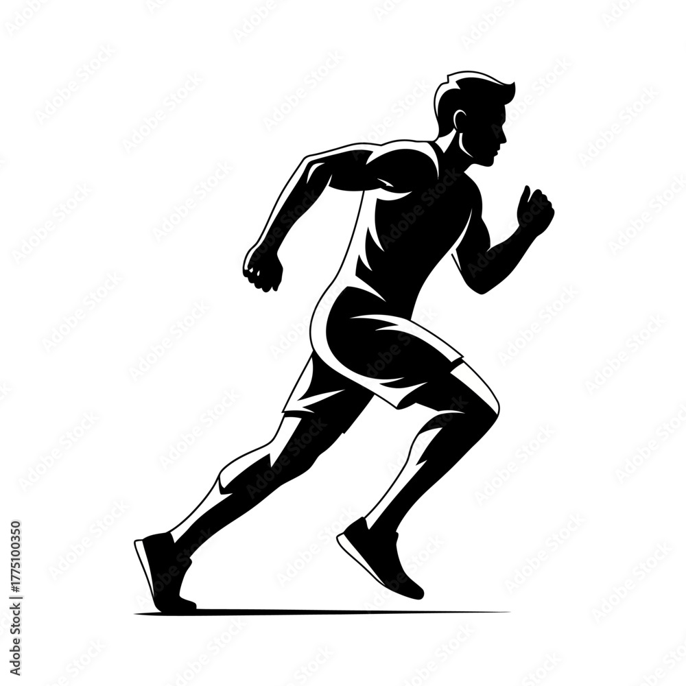 Naklejka premium Silhouette of a running man in motion during exercise.