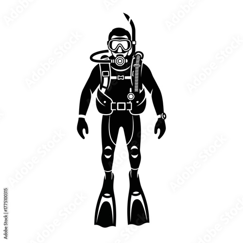 Scuba diver silhouette ready for underwater exploration adventure.