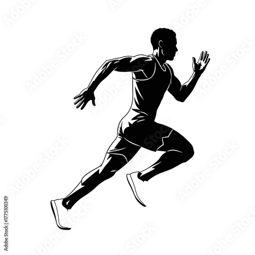 Silhouette of a determined athlete sprinting forward with speed and power.