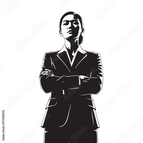 Empowered Businesswoman with Folded Arms Silhouette Professional Female Figure in Confident Pose Strength and Leadership