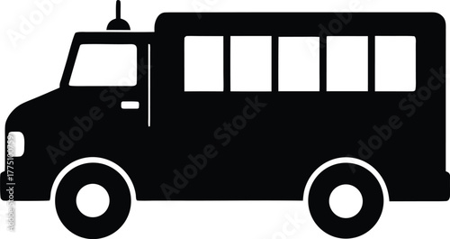 Vector firefighter truck silhouette symbol. Heavy emergency vehicle graphic design, Emergency rescue truck icon.