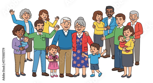 Multigenerational Family Togetherness A Colorful Illustration of Unity and Love