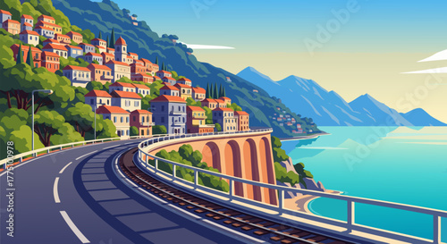 Coastal Road with Houses on the Hillside A Scenic View of the Mediterranean Coast
