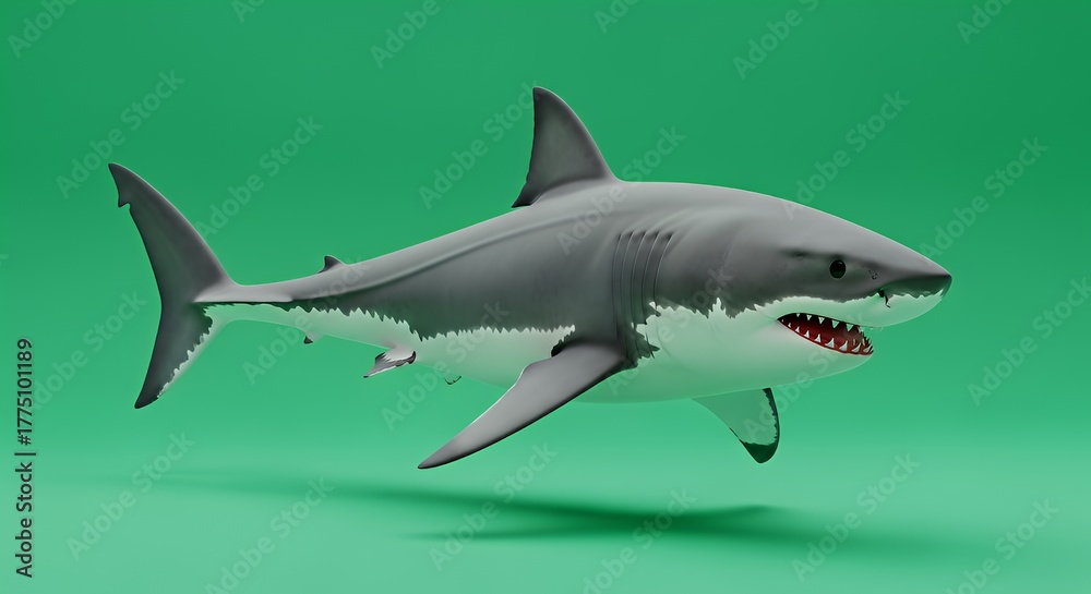 Fototapeta premium Realistic Great White Shark Model Swimming in Green Background