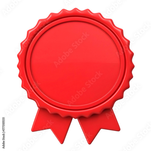 3D render of a glossy red rosette with ribbon, on a black background