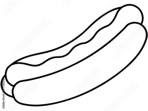 Hot dog outline vector, Hot dog line drawing simple fast food illustration design