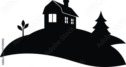 House Landscape Silhouette Vector Illustration. Sunset House Silhouette Landscape Vector Art
