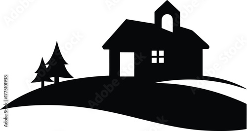 House Landscape Silhouette Vector Illustration. Sunset House Silhouette Landscape Vector Art