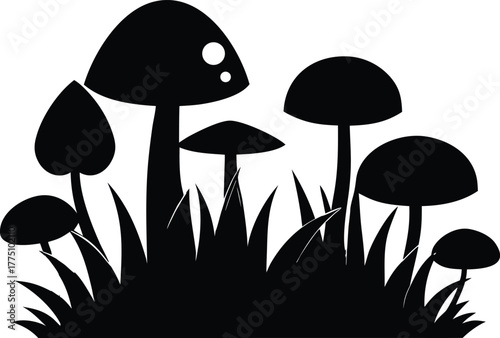 Mushrooms silhouette, Mushroom silhouette vector, Mushroom icon, Mushrooms silhouette vector illustration
