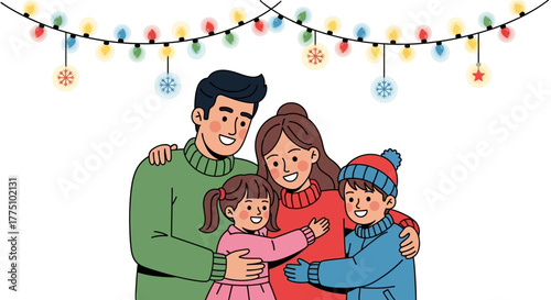 Family Embracing Under Festive Christmas Lights Celebrating Togetherness and Joy