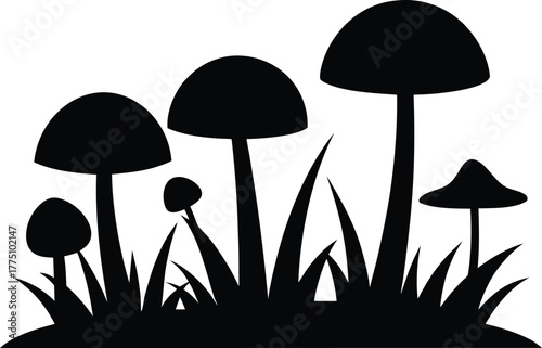 Mushrooms silhouette, Mushroom silhouette vector, Mushroom icon, Mushrooms silhouette vector illustration