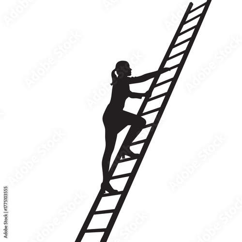 Determined Businesswoman Ascending Ladder Silhouette Professional Woman Climbing Career Success Ladder Growth Challenge Future Ambition Forward Movement Progress Achievement