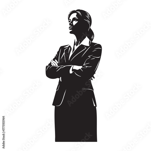 Confident business woman silhouette standing with crossed arms leadership posture professional executive female in suit isolated vector illustration