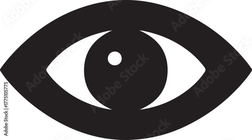 Black eye vector icon representing vision and visibility for user interface design elements