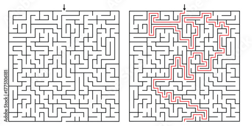 Complex Rectangular Maze Black and White Outline - KDP Mazes Page - Maze for Adults.