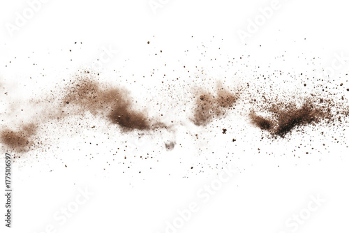 Dust cloud explosion sandstorm dirt debris particle effect brown beige isolated on transparent background