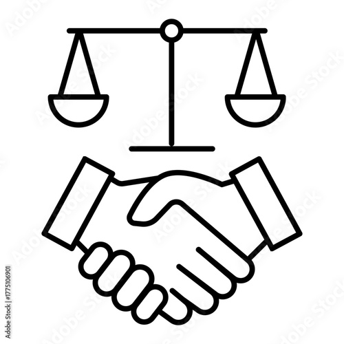 handshake with balance scale line icon with editable stroke