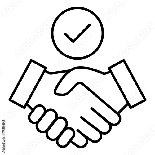 handshake with checkmark line icon with editable stroke