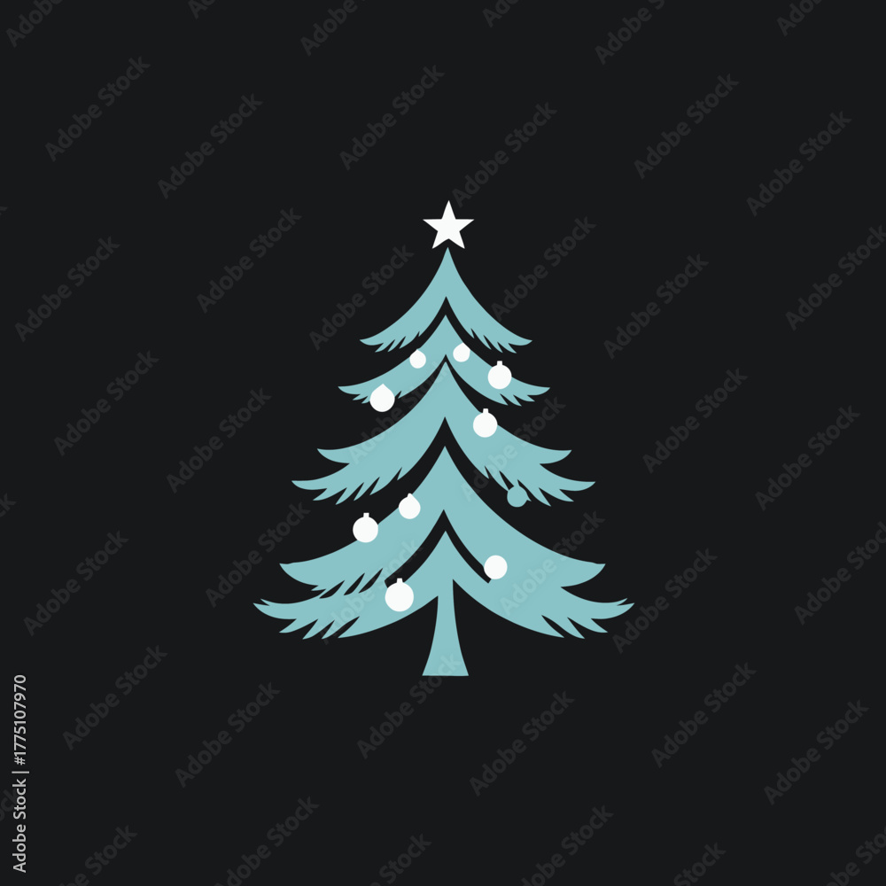 Obraz premium A stylized Christmas tree with ornaments and a star on a dark background.