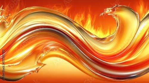 Molten Glass Wave with Flames in Fiery Orange Colors