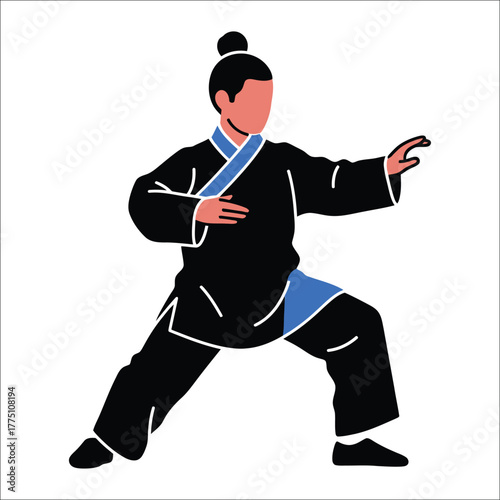 Person Practicing Tai Chi For Wellness Flat Vector Illustration