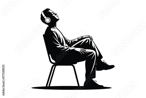 Audio Listener Side Profile Icon: Male Silhouette Wearing Headphones for Podcast or DJ Design