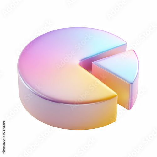 3D pastel pie chart isolated on transparent background.