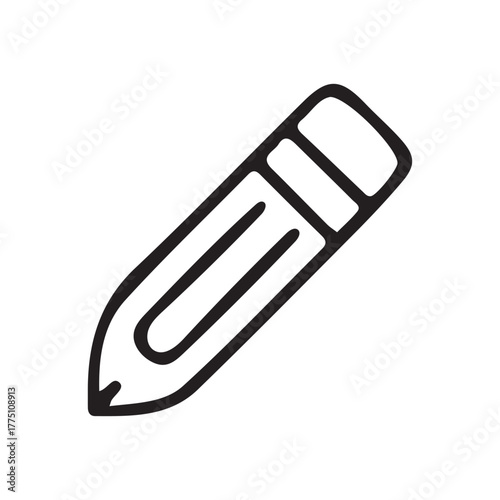 Simple black line drawing of a pencil with an eraser at the end