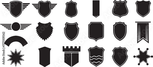 Set of shield icons isolated on white background for logo design