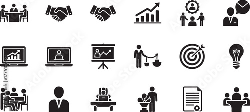 Business and management icons isolated on white background for web design