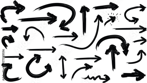 Hand Drawn Grunge Arrow Collection for Creative Direction and Navigation with Textured Brush Strokes and Artistic Design Elements to Illustrate Movement and Guidance