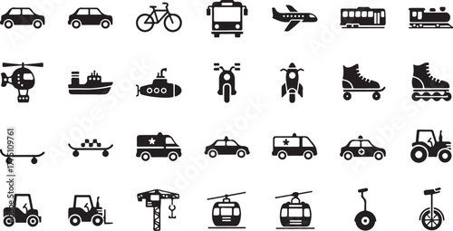 Collection of transportation icons isolated on white background for web design