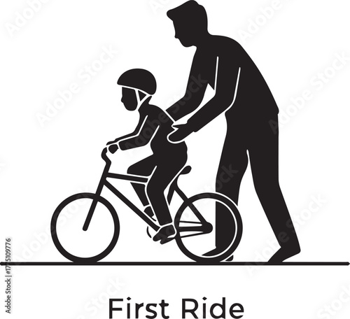 Father teaching bi cycle riding to son