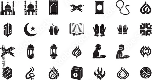 Collection of islamic icons isolated on white background for ramadan kareem