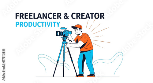 Illustration of a Freelancer with a Camera for Productivity and Content Creation
