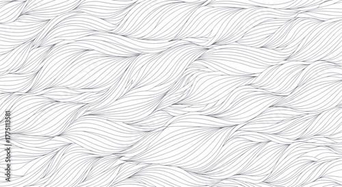 Abstract seamless pattern with an organic flow of delicate gray lines on a white background, creating a soothing and natural visual texture.