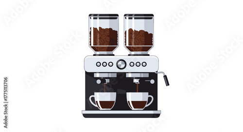 A modern, dual-hopper automatic espresso machine preparing two cups of fresh coffee, highlighting the convenience and quality of home brewing.