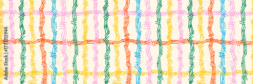 Hand drawn crosshatch seamless pattern texture. Checkerboard stripe, crayon pencil hatch line pattern. Sketch vector illustration for celebration, holiday, party.