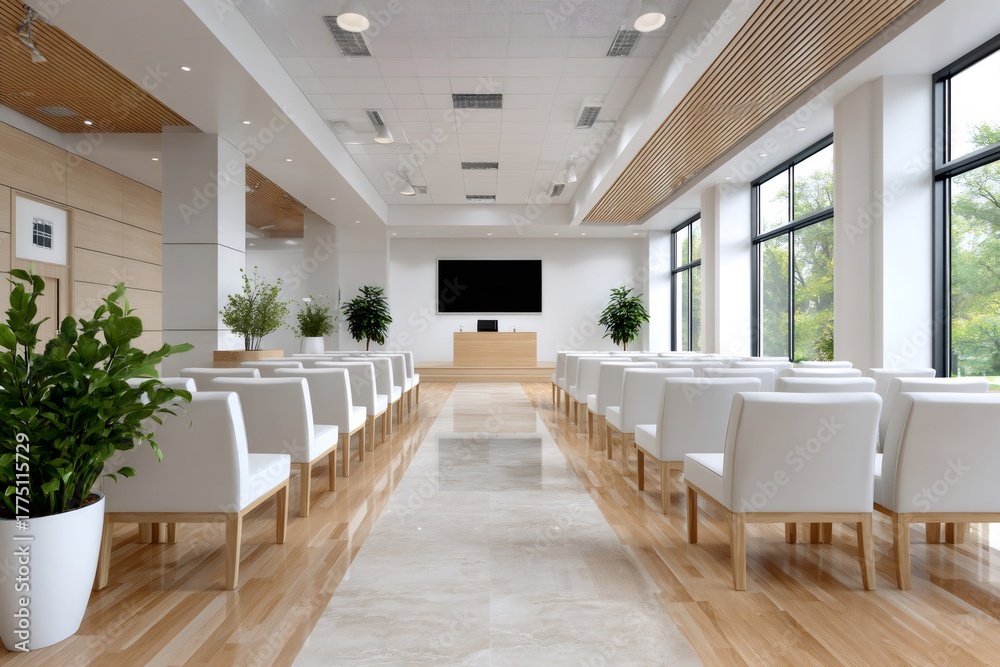 Fototapeta premium Modern empty conference room preparing for presentation