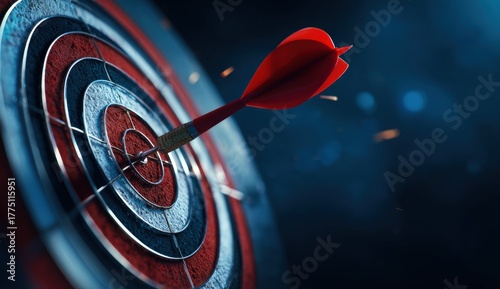 Dart hitting bullseye on dark target (1)
