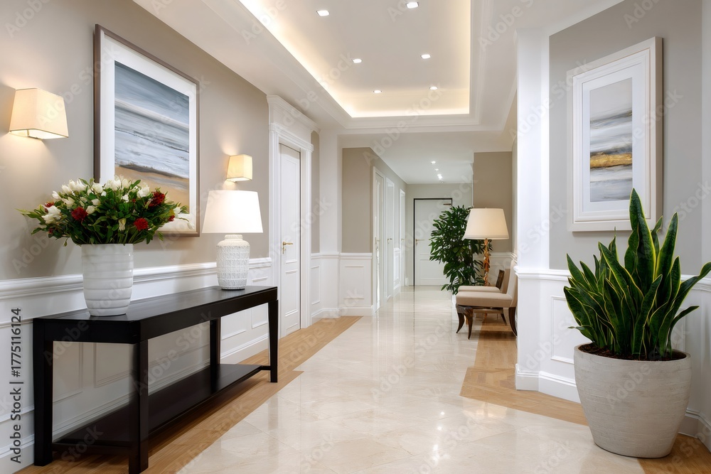 Fototapeta premium Elegant hallway interior decorating with modern home design