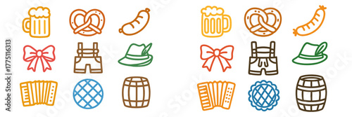 Fun festive symbols of a traditional autumn festival with food, drinks, and folk attire