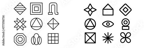 Geometric shapes arranged in a modern design defining patterns and structures for creative inspiration