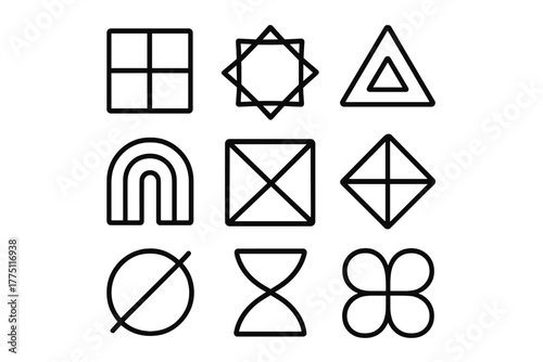 Collection of simple geometric shapes arranged in a grid for creative design inspiration